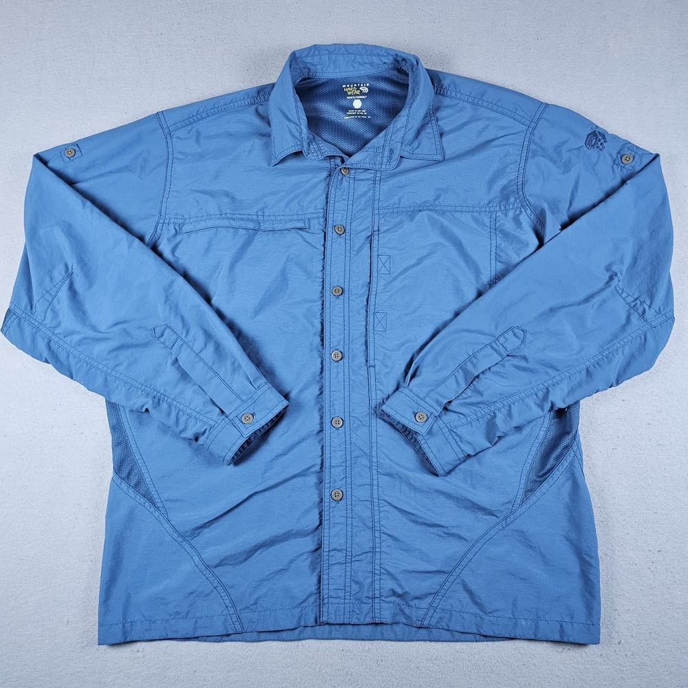 Mountain Hardwear Fishing Shirt Mens Large Blue Long Sleeve Button Up Vented